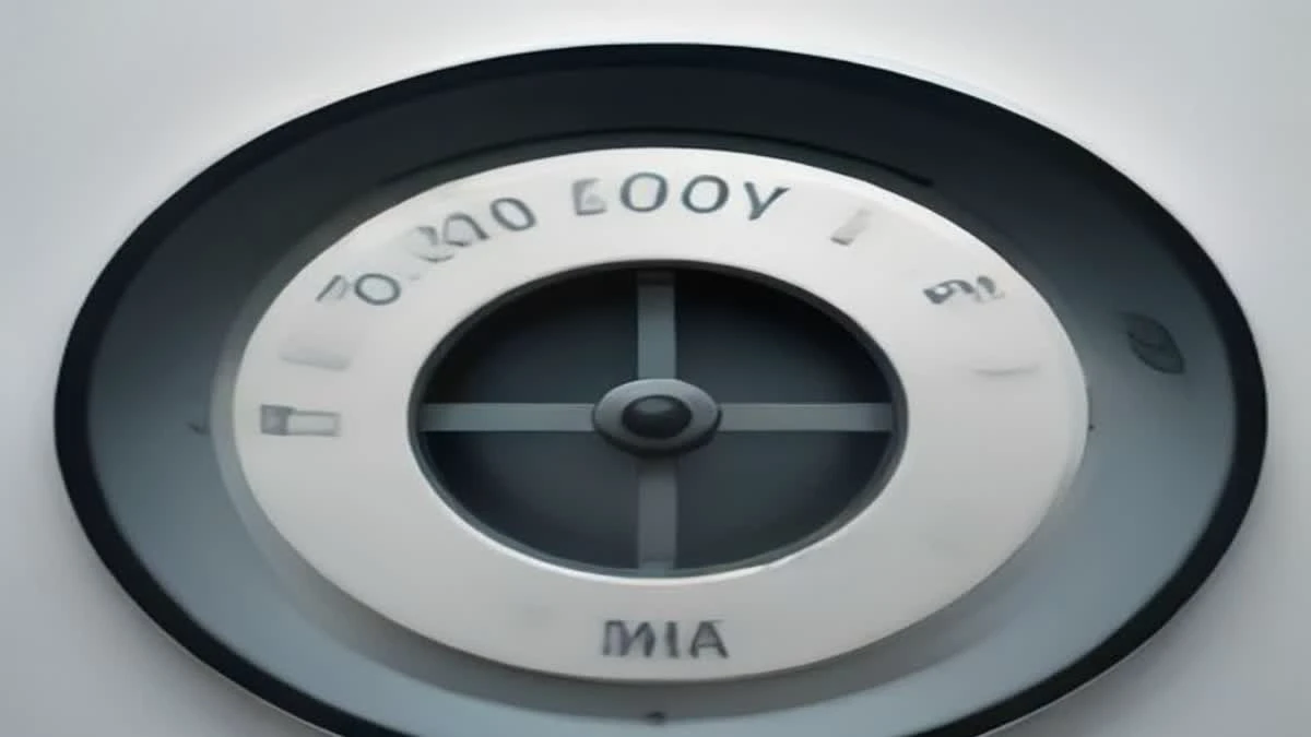 Close-up of an electricity meter dial with a blurred background, shot straight on in soft overcast daylight